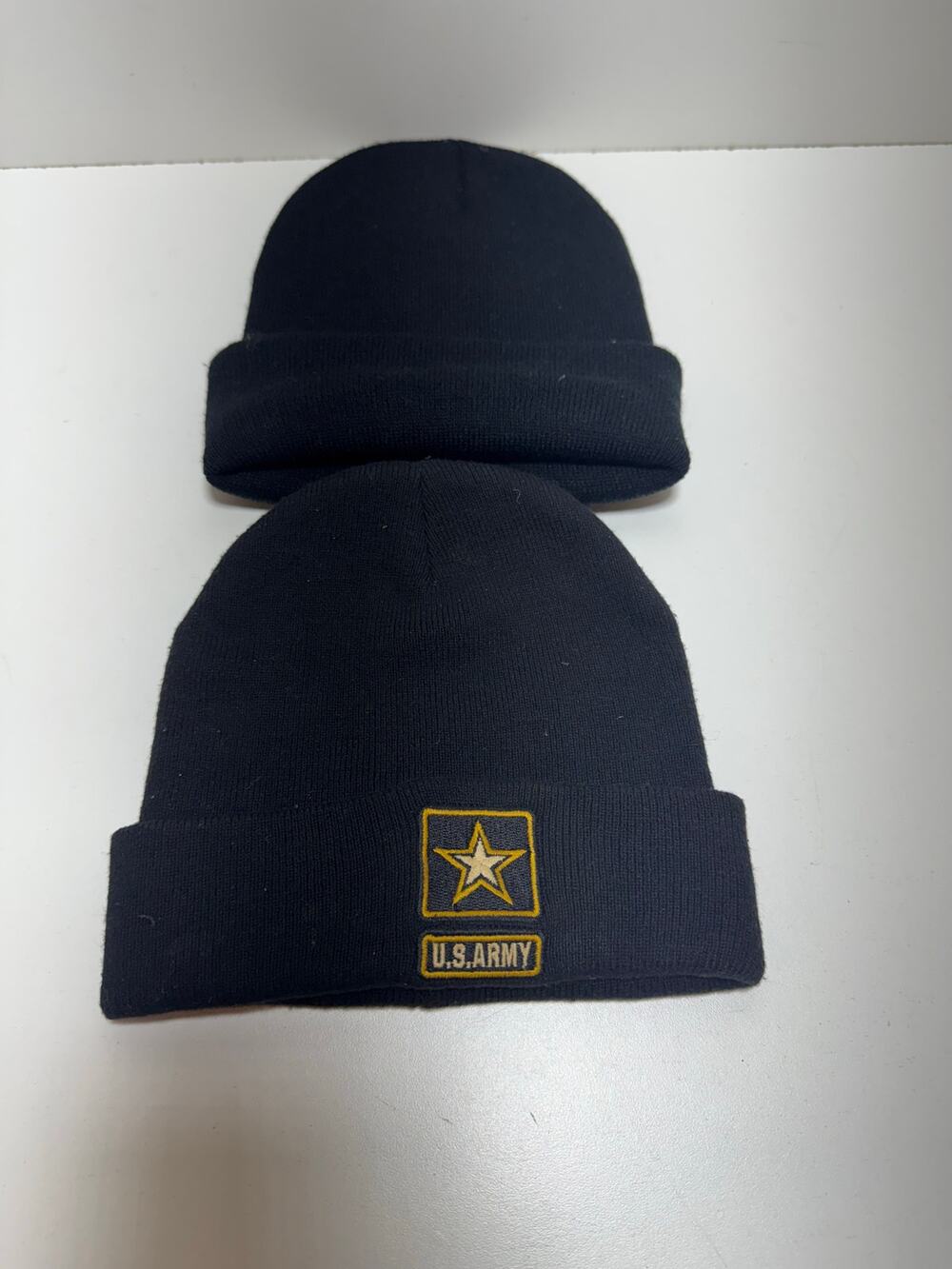 Beanie Hat Cap Unisex Knit Black Lot Of 2 US Army Logo Winter Outdoors Gorpcore